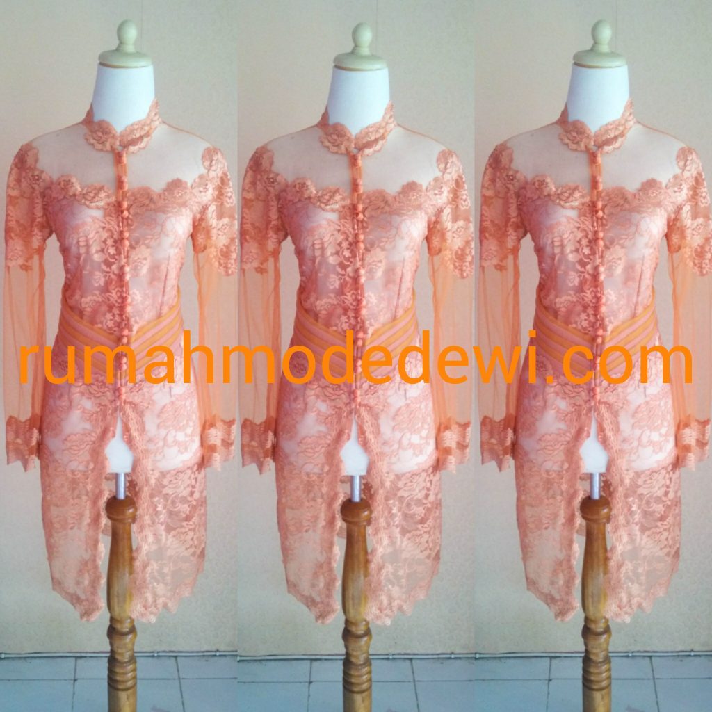 Kebaya Brocade Orange Offneisel Pinggang Kerah Shanghai