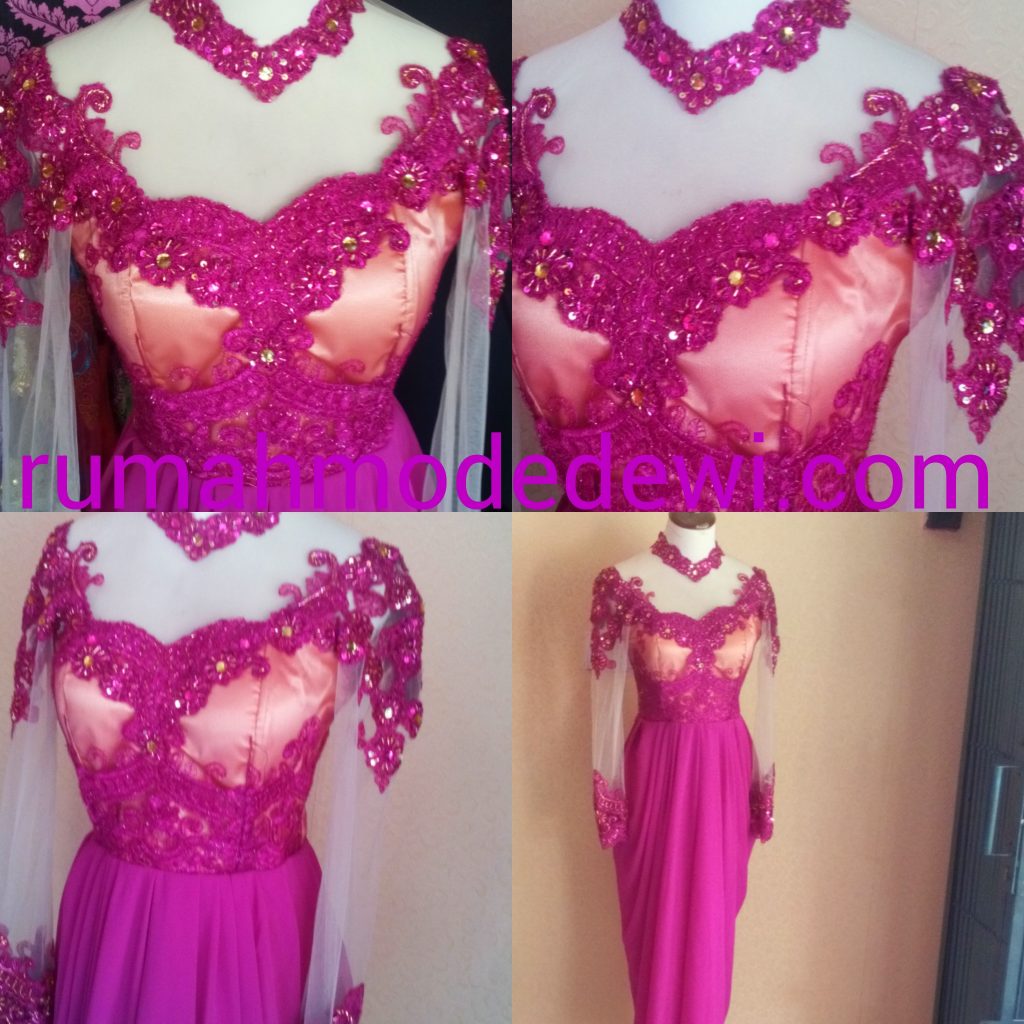 Dress Kebaya Pink Dengan Rok Drapery Panjang Detail