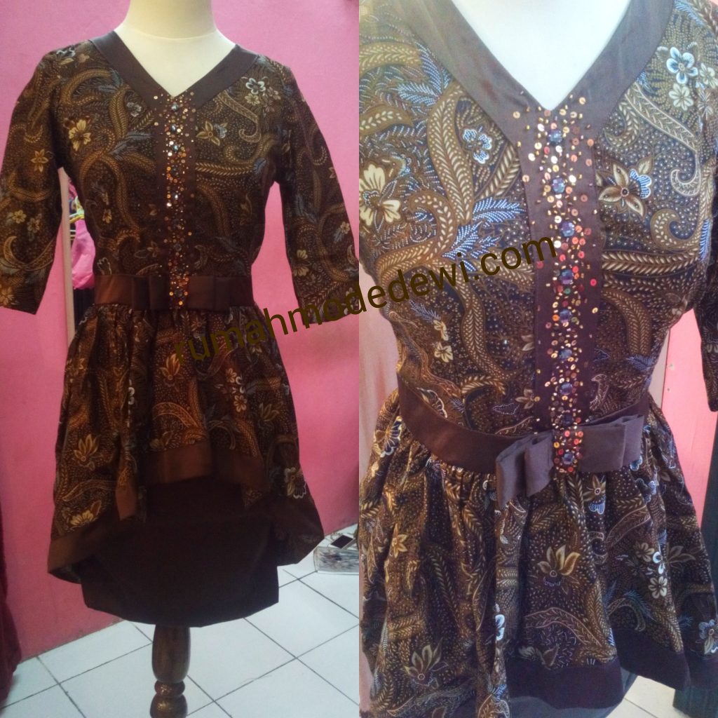 Dress Batik Payet Dengan Belt Pita 