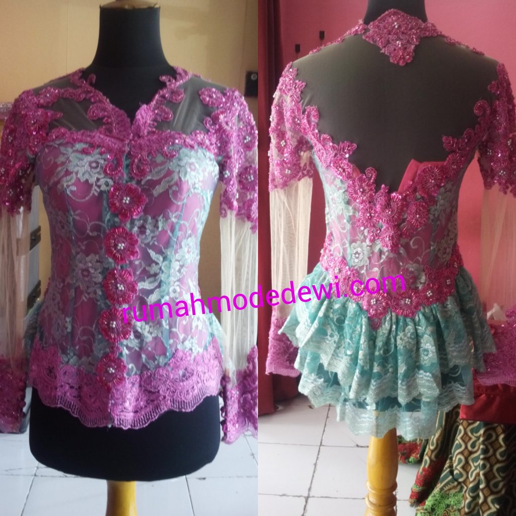 Kebaya Pink Tosca Peplum Dengan Payet