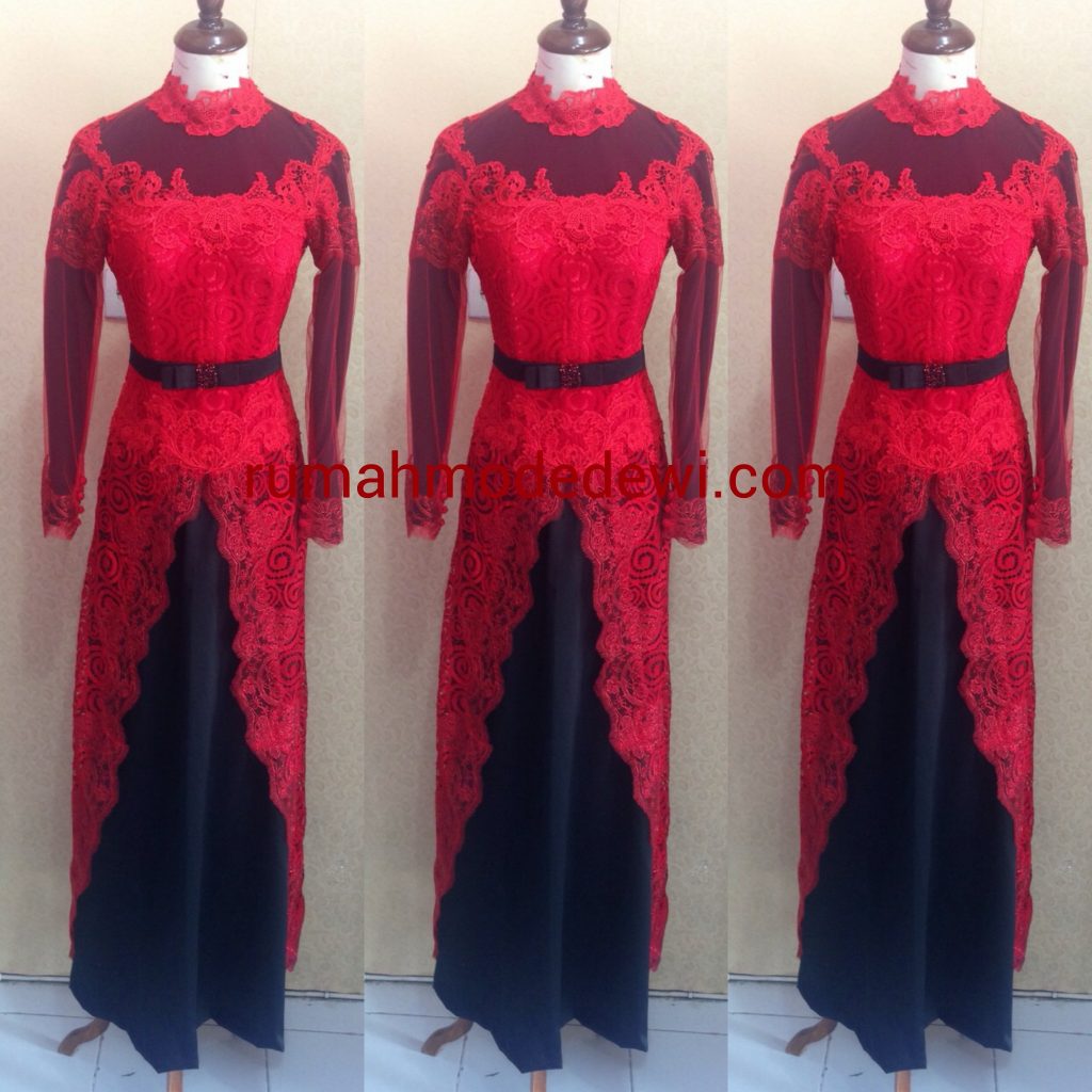 Kebaya Panjang Muslim Merah Hitam