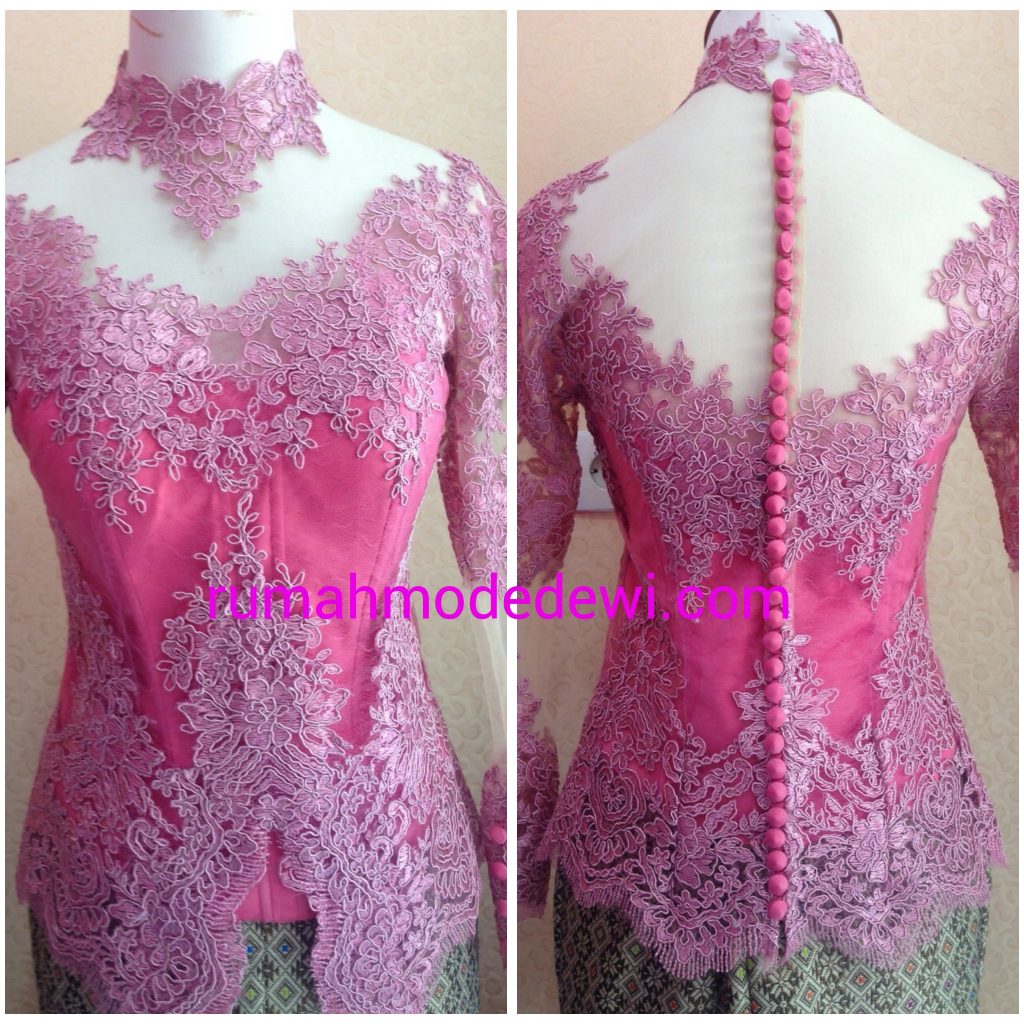 Kebaya Pink Kerah Shanghay Kancing Belakang