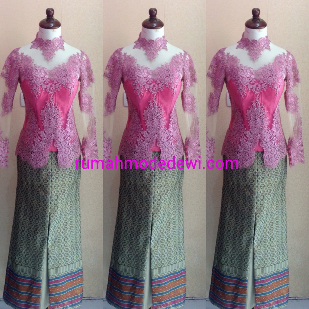 Kebaya Pink Kerah Shanghay Kancing Belakang Full