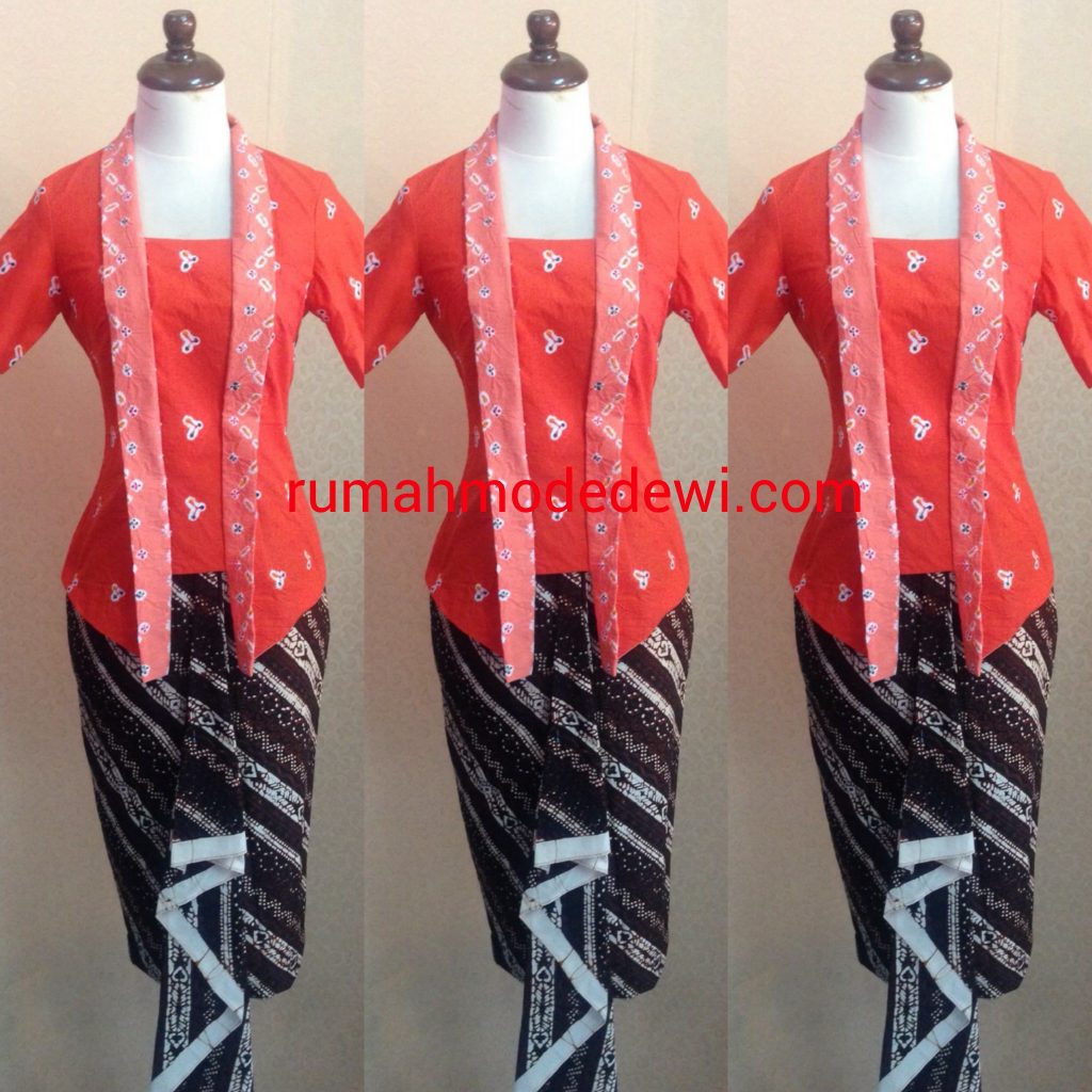 Kebaya Blouse Orange Bahan Batik Katun