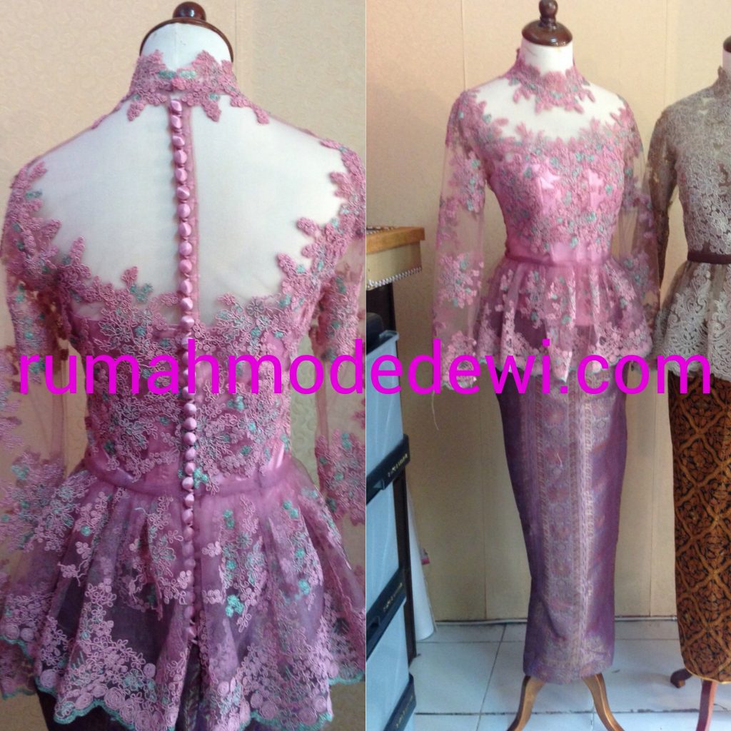 Kebaya Peplum Warna Pink Magenta Tampak Belakang