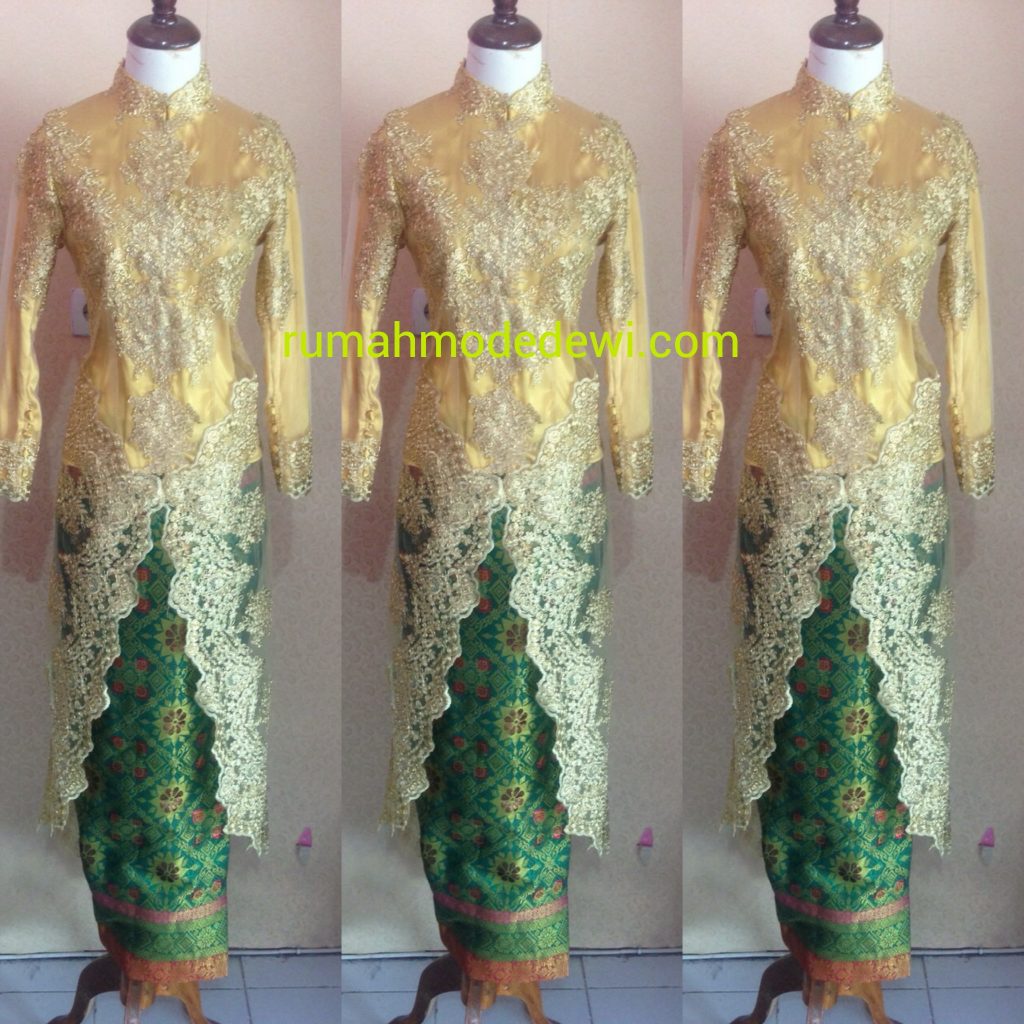 Kebaya Muslim Warna Emas Kerah Tinggi