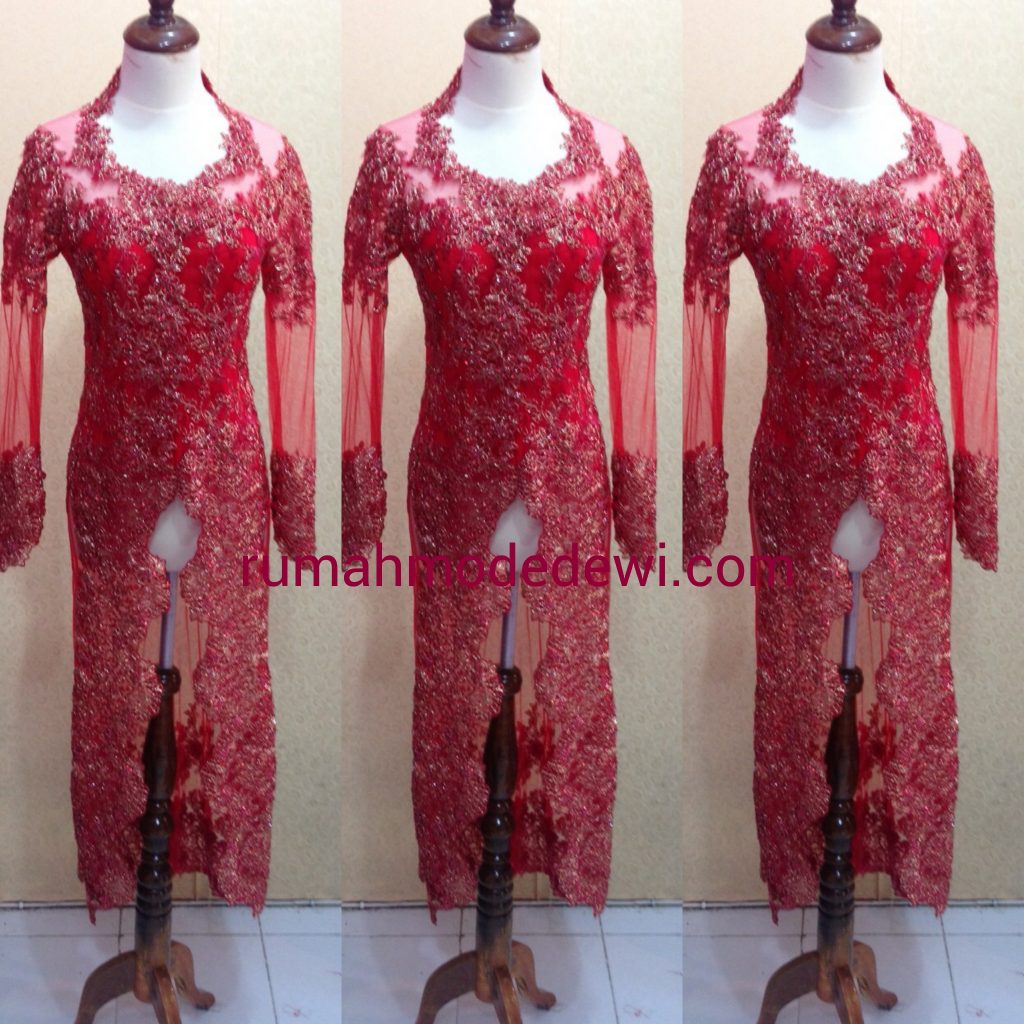 Kebaya Modern Merah Panjang Full Payet