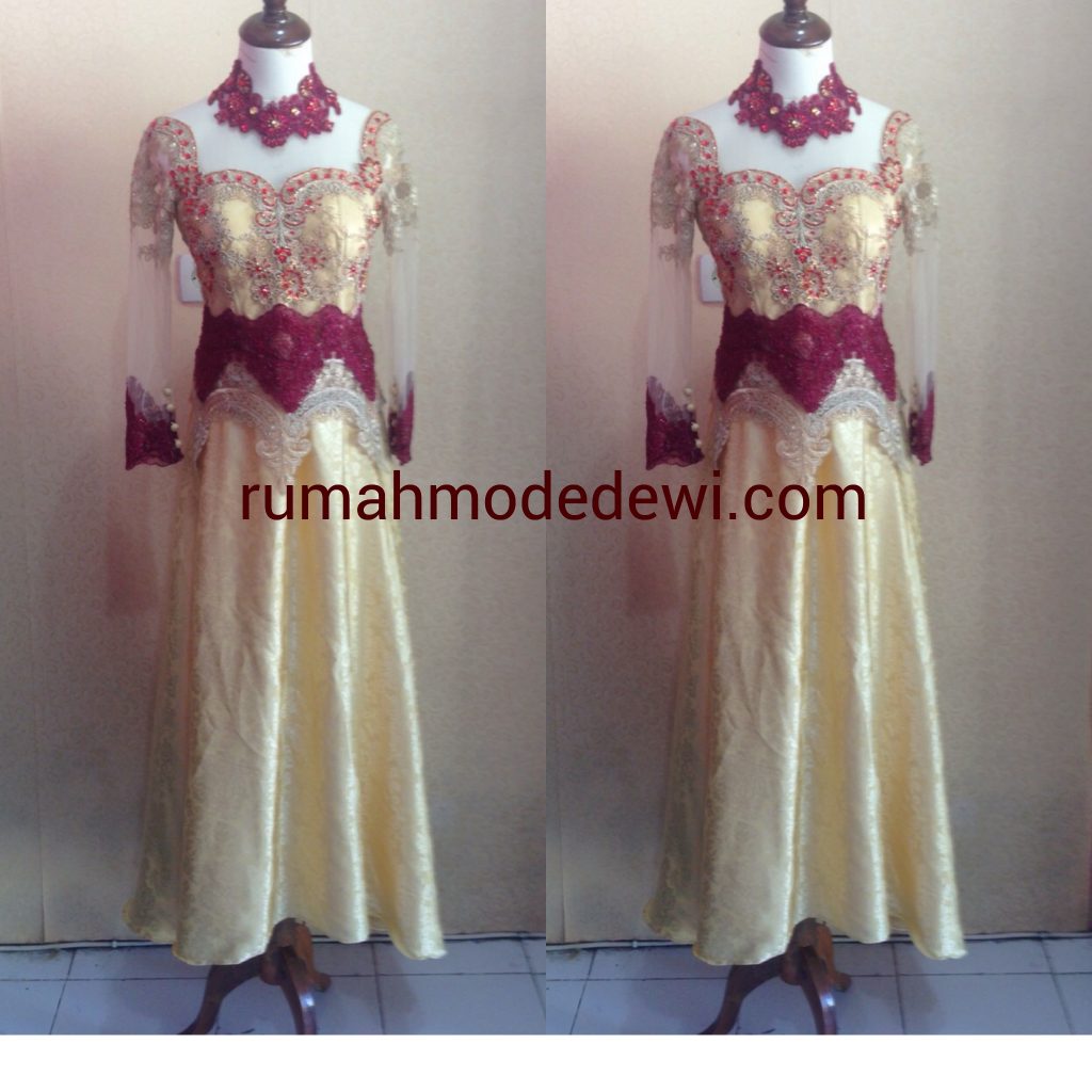 Dress Cantik Merah Maroon Emas Dengan Payet