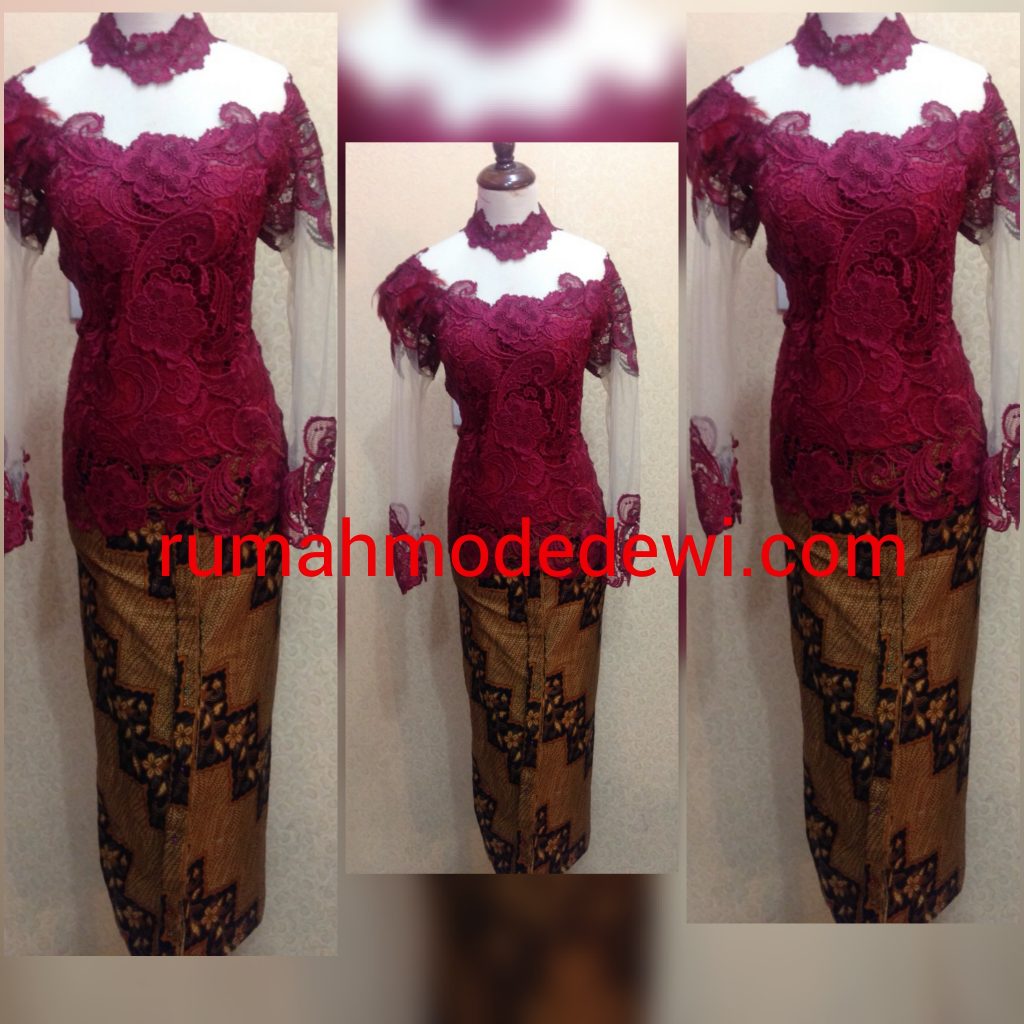 Kebaya Prada Merah Maroon Kerah Shanghai
