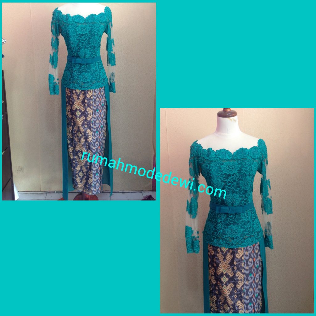 Kebaya Hijau Toska Kerah Sabrina Brocade