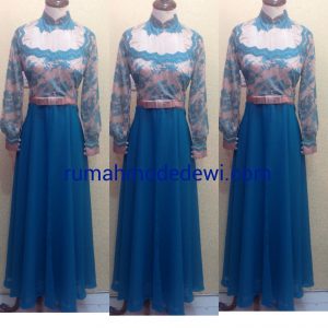 Dress Muslim Cantik Berwarna Biru Dan Krem