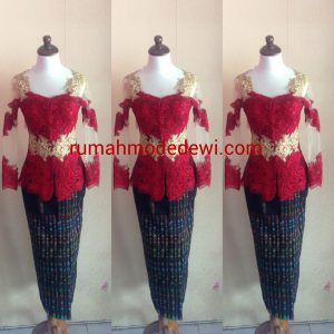 Kebaya Merah Emas Sepinggul Full