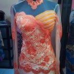 Kebaya Brocade Orange Aplikasi Offneisel Tampak Depan